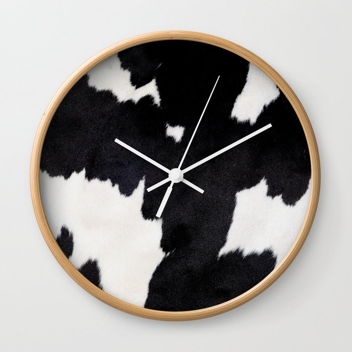 Black and white spotty cow faux fur Wall Clock