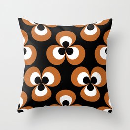 Mid Century Modern Tribal 3 Leaf Clovers // Terracotta - Potter's Clay, Black and White Throw Pillow