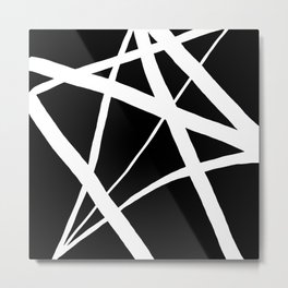 Geometric Line Abstract - Black White Metal Print