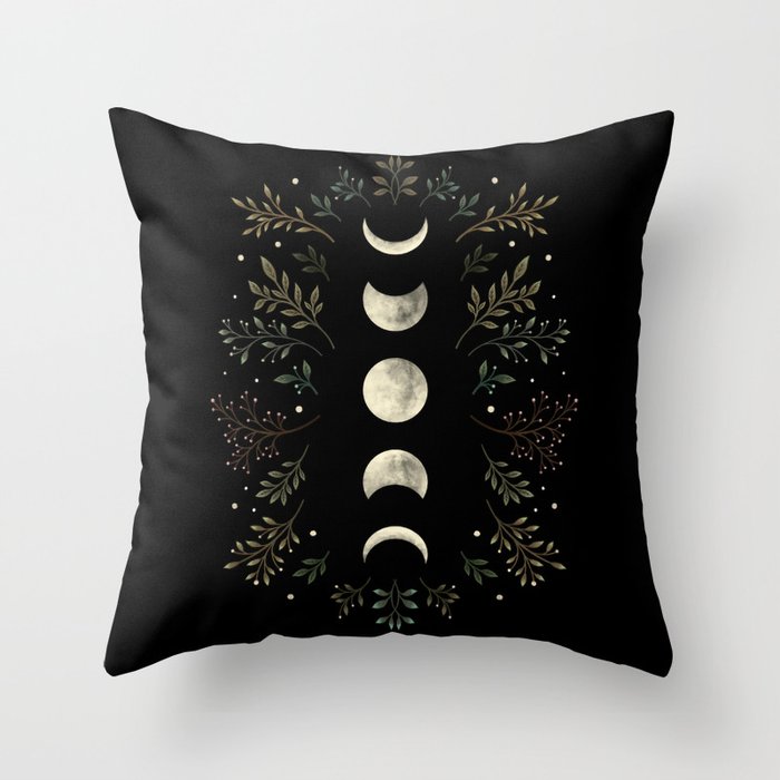 Moonlight Garden - Olive Green Throw Pillow