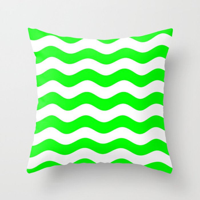 Wavy Stripes (Green/White) Throw Pillow
