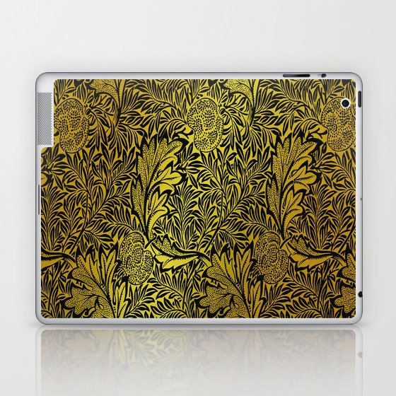 William Morris Black And Gold Floral Pattern Vintage Floral Pattern Victorian Botanical Pattern Laptop & iPad Skin
