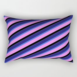 [ Thumbnail: Vibrant Midnight Blue, Royal Blue, Violet, Black, and White Colored Pattern of Stripes Rectangular Pillow ]