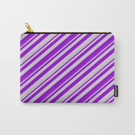 [ Thumbnail: Dark Violet and Light Gray Colored Lines Pattern Carry-All Pouch ]