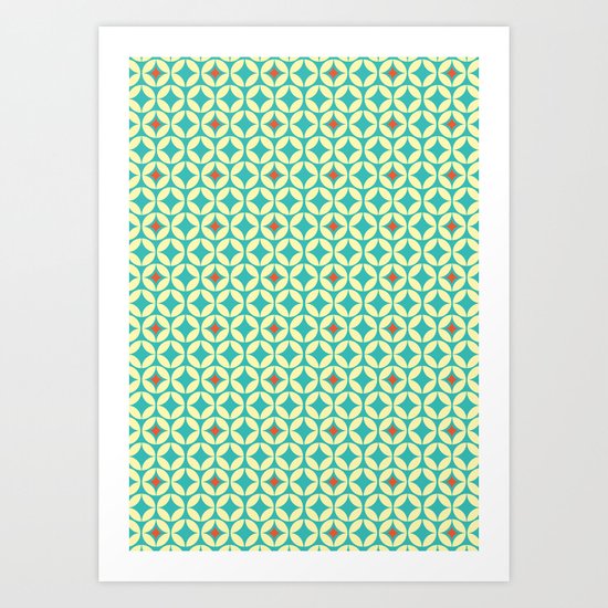 Repeated Retro - turquoise Art Print