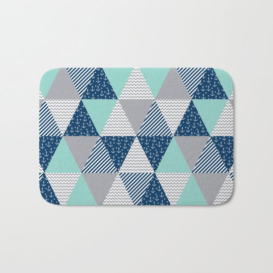 Triangle quilt pattern navy grey and white minimal modern basic nursery Bath Mat