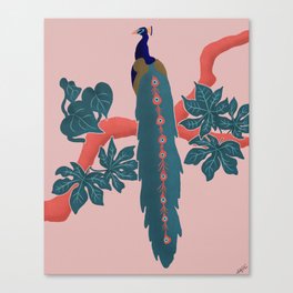 Teal Jungle Peacock Canvas Print