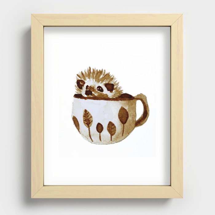 Hedgehog in a Cup Painted with Coffee Recessed Framed Print