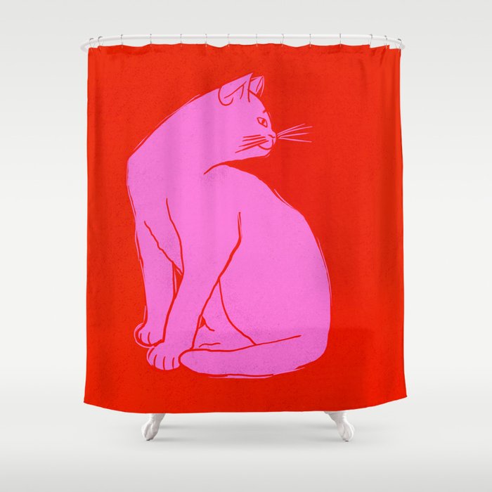 Pink Color Block Cat Shower Curtain