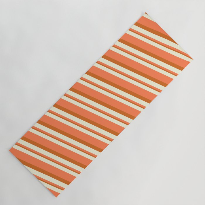 Beige, Coral & Chocolate Colored Stripes Pattern Yoga Mat
