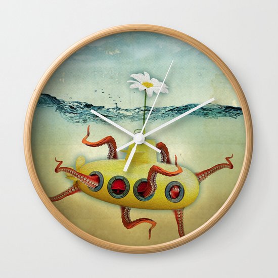 yellow submarine in an octapuses garden Wall Clock