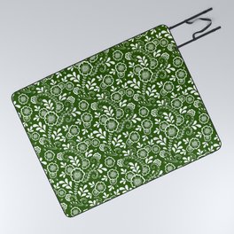 Green And White Eastern Floral Pattern Picnic Blanket