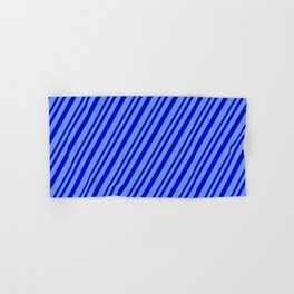 [ Thumbnail: Blue & Cornflower Blue Colored Lined Pattern Hand & Bath Towel ]