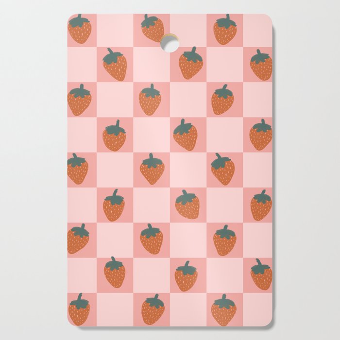 Strawberry Checks Retro Checkered Strawberries Pattern Cutting Board