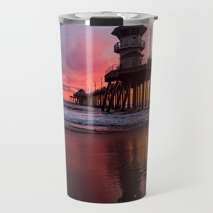 HB Sunsets  3-21-16 - Sunset At The Huntington Beach Pier Travel Mug