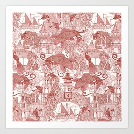 chinoiserie toile red Art Print