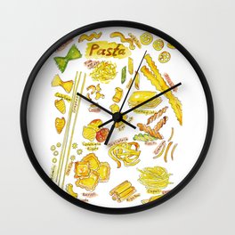 Types of Pasta Kitchen Decor Picture Wall Poster Watercolor Wall Clock