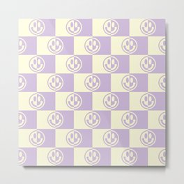 Smiley Faces On Checkerboard (Yellow Beige & Lilac)  Metal Print