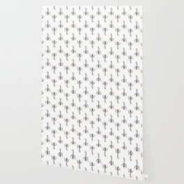 Black Retro Microphone Pattern on White Wallpaper
