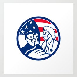 Nurse Caring Patient USA Flag Circle Icon Retro Art Print