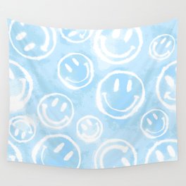 Blue Tie-Dye Smileys Wall Tapestry