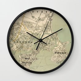 Vintage Winthrop, Chelsea, East Boston & Revere MA Map Wall Clock