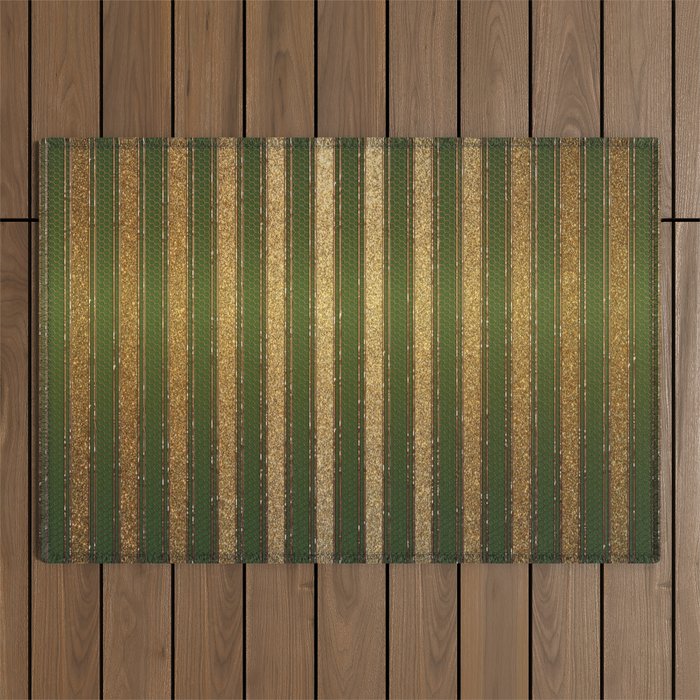 Green Gold Luxury Circus Retro Stripes Pattern Outdoor Rug
