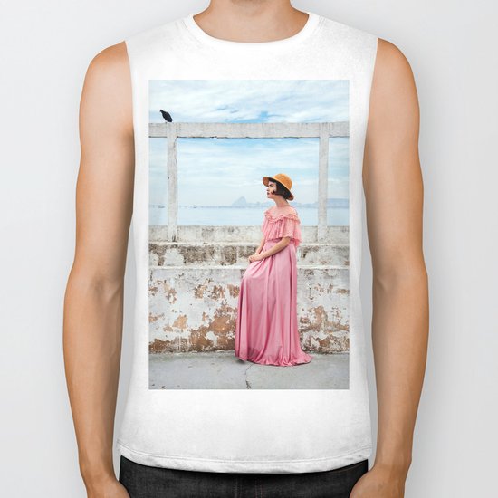 Woman in pink Biker Tank