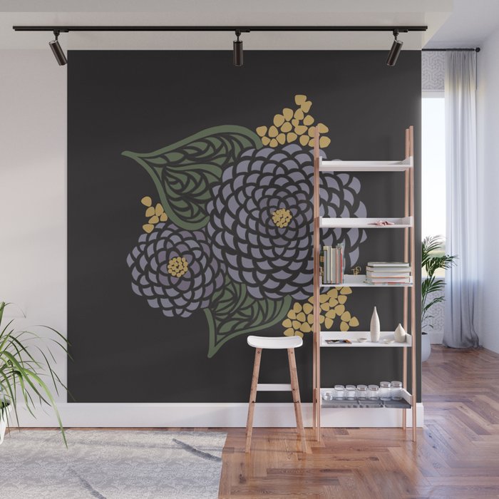 Dark Geometric Flower Wall Mural
