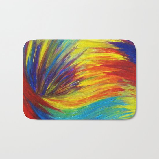 RAINBOW EXPLOSION - Vibrant Smile Happy Colorful Red Bright Blue Sunshine Yellow Abstract Painting Bath Mat