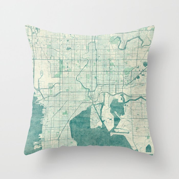 Tampa Map Blue Vintage Throw Pillow