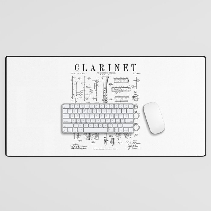 Clarinet Vintage Patent Clarinetist Drawing Print Desk Mat