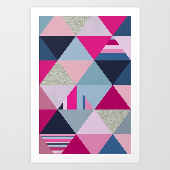 Pink, Blue and Silver Triangles Art Print