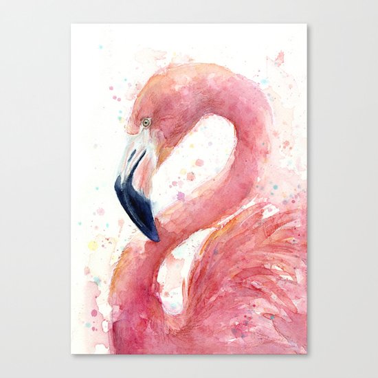 Pink Flamingo Watercolor Canvas Print