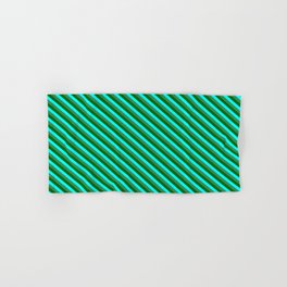 [ Thumbnail: Aqua, Sea Green, and Dark Green Colored Lines/Stripes Pattern Hand & Bath Towel ]