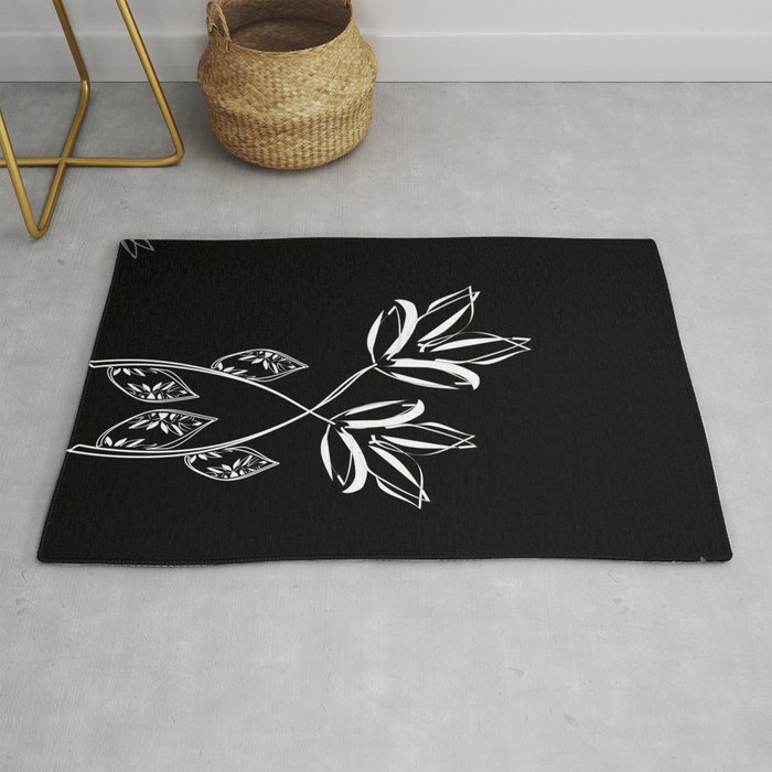 Black N White Flower Rug