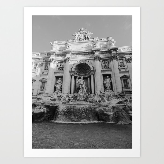 Rome Trevi Fountain Black and White Art Print