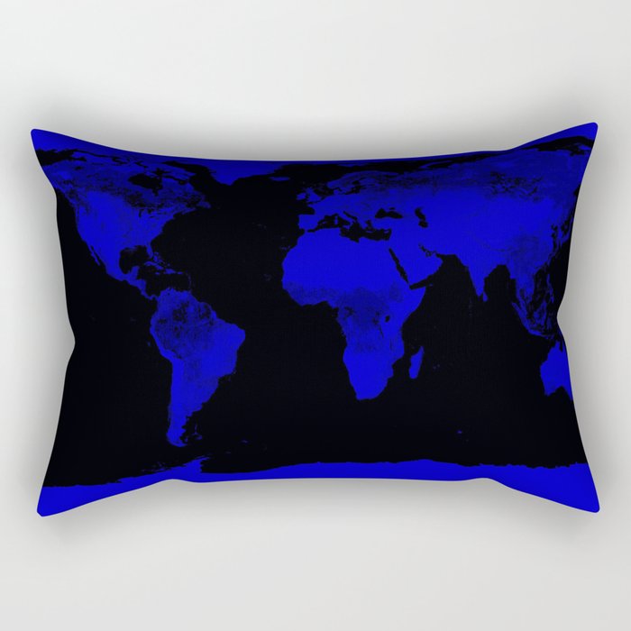 worlD Map Blue & Black Rectangular Pillow
