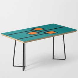 Mid Century Modern Retro Branches Minimalist Print on Vintage Teal with Pops of Orange Coffee Table
