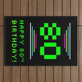 [ Thumbnail: 80th Birthday - Nerdy Geeky Pixelated 8-Bit Computing Graphics Inspired Look Outdoor Rug ]
