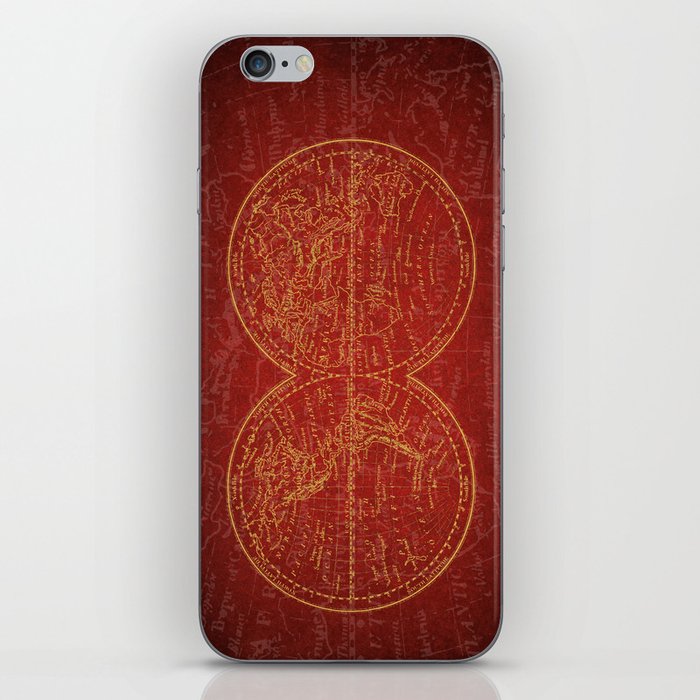 Antique Navigation World Map in Red and Gold iPhone Skin