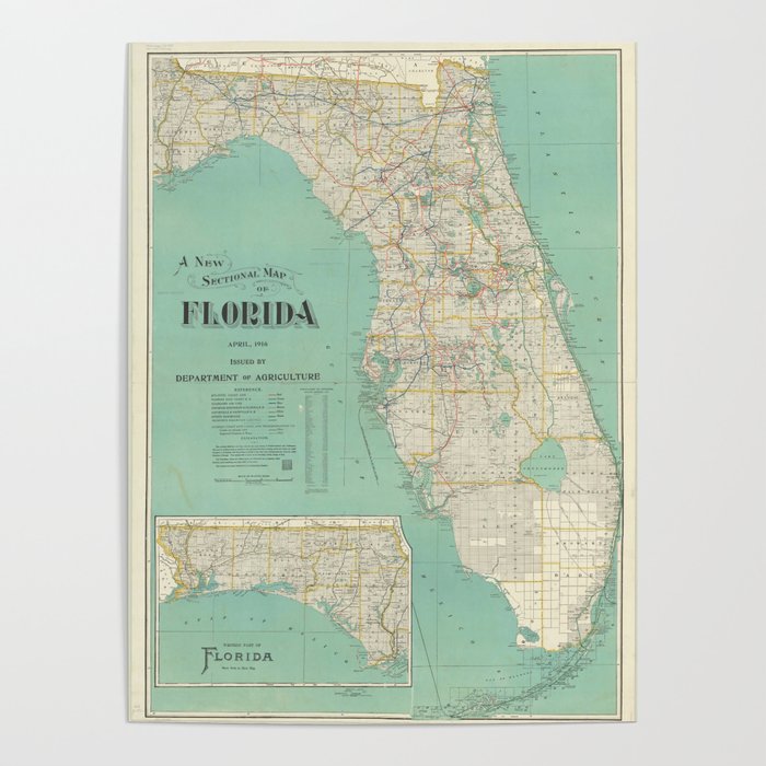 Vintage Florida Map (1916) Poster