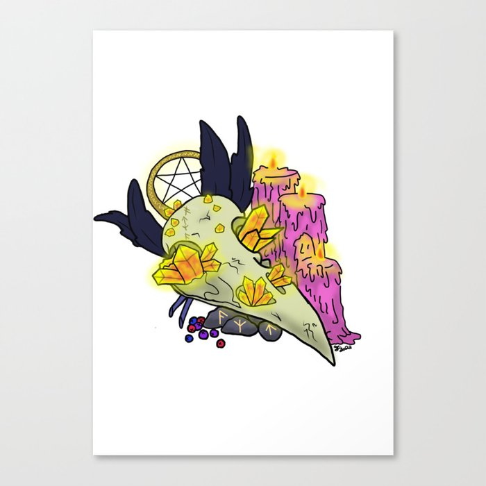 Yellow crystal raven skull Canvas Print