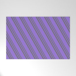 [ Thumbnail: Dim Gray & Purple Colored Stripes/Lines Pattern Welcome Mat ]