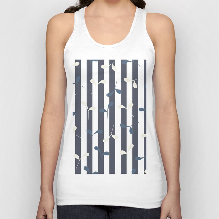 Cute Leaves on Dark Gray and White Stripes Tank Top