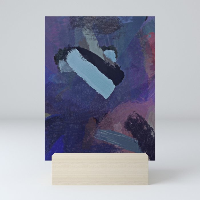 abstract splatter brush stroke painting texture background in blue purple brown Mini Art Print
