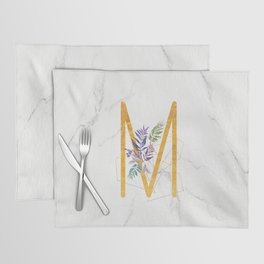 Modern glamorous personalized gold initial letter M, Custom initial name monogram gold alphabet prin Placemat