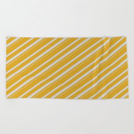 [ Thumbnail: Goldenrod & Light Grey Colored Striped Pattern Beach Towel ]