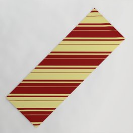 [ Thumbnail: Dark Red & Tan Colored Pattern of Stripes Yoga Mat ]