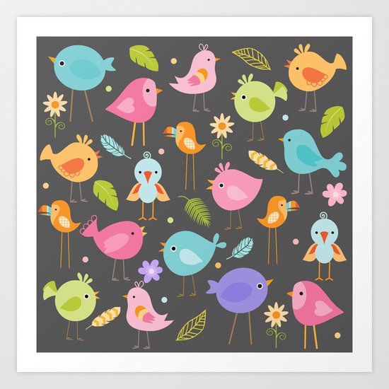 Birds - Gray Art Print